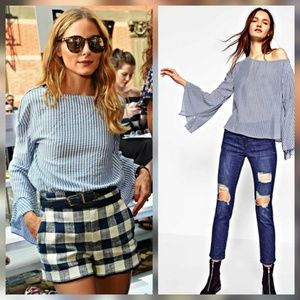 Zara Trafaluc S Blue White Stripe Blouse